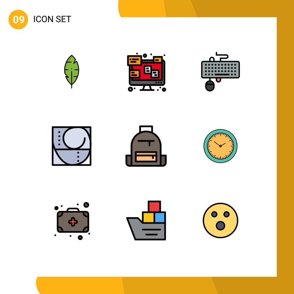 9 Universal Filledline Flat Colors Set for Web and Mobile Applications bag science interface proportion golden ratio Editable Vector Design Elements