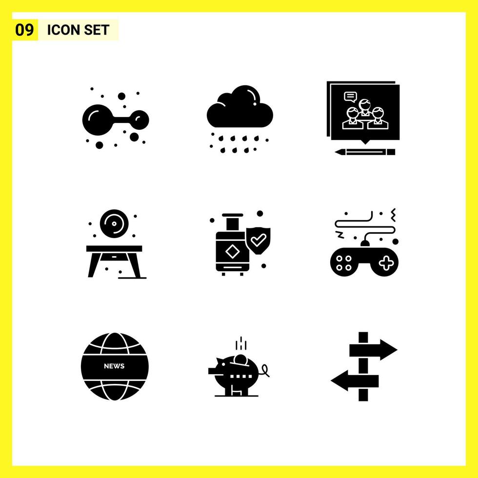 9 Icon Set Simple Solid Symbols Glyph Sign on White Background for Website Design Mobile Applications and Print Media Creative Black Icon vector background