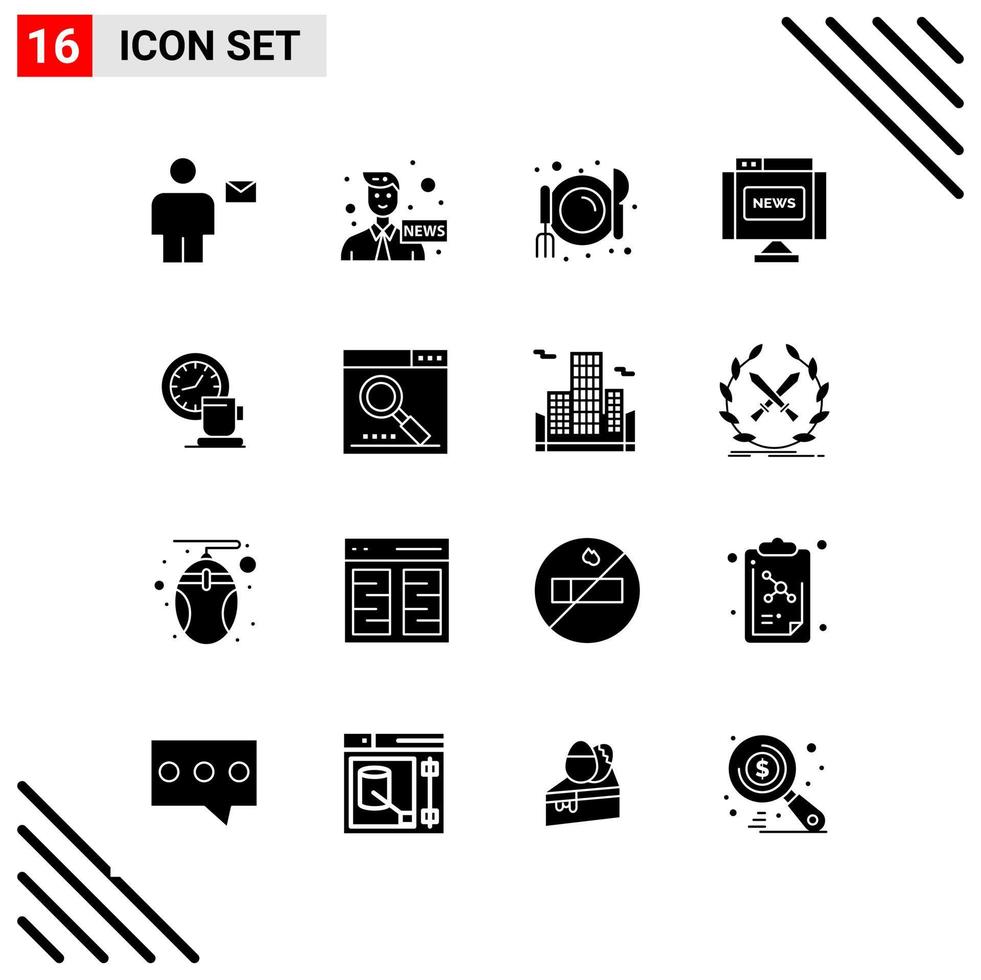 conjunto perfecto de píxeles de 16 iconos sólidos conjunto de iconos de glifos para el diseño de sitios web y la interfaz de aplicaciones móviles fondo de vector de icono negro creativo