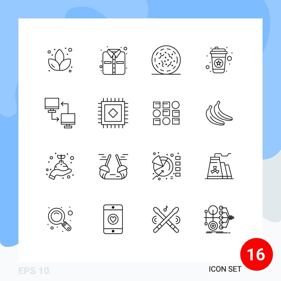 Group of 16 Outlines Signs and Symbols for sharing file spooky computer coffee Editable Vector Design Elements