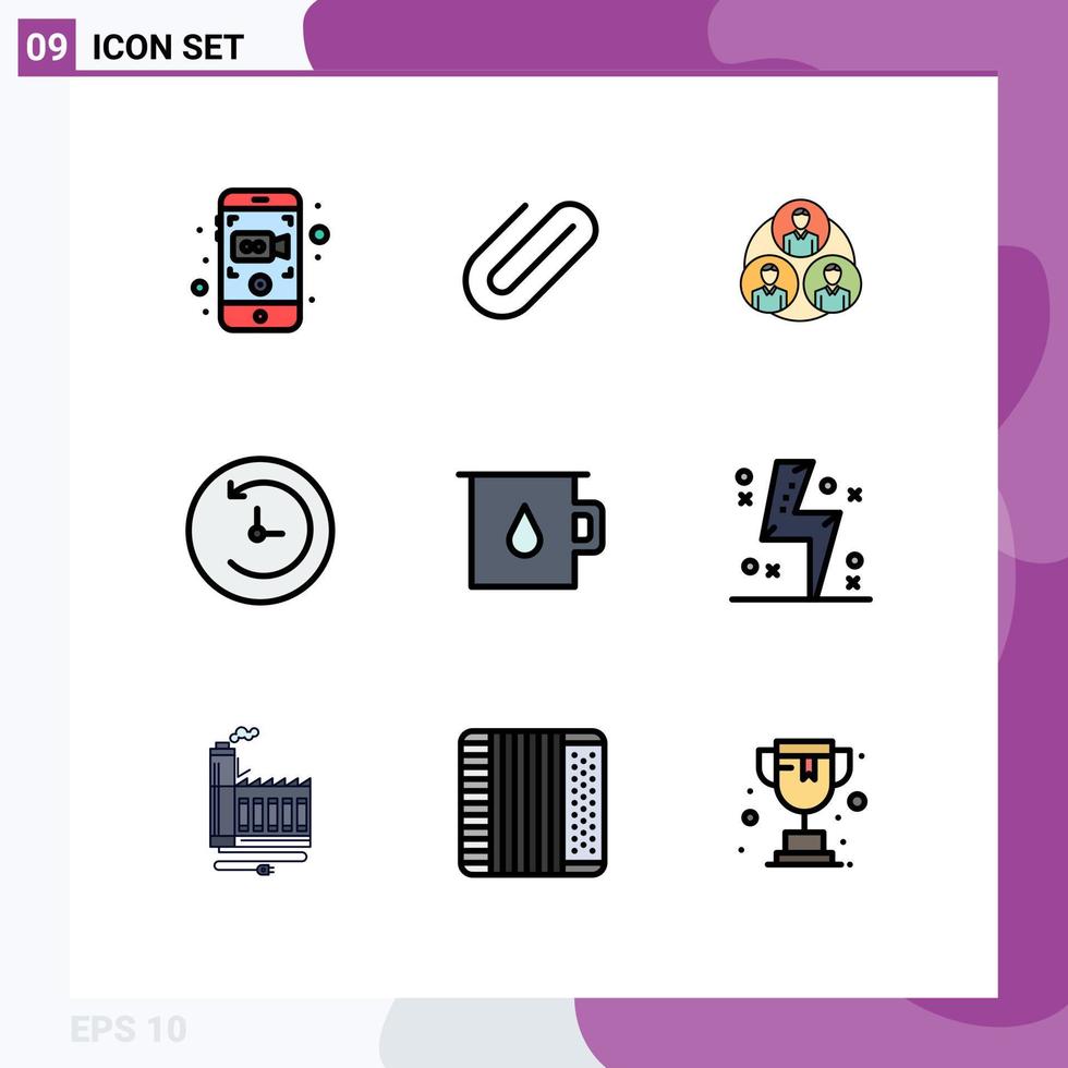 9 User Interface Filledline Flat Color Pack of modern Signs and Symbols of pot baby staff time machine backup Editable Vector Design Elements