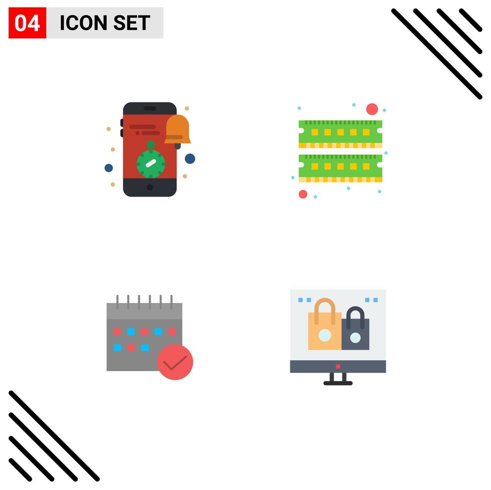 conjunto moderno de 4 iconos planos pictograma de elementos de diseño de vector editable de negocio de dispositivo de reloj de programación móvil