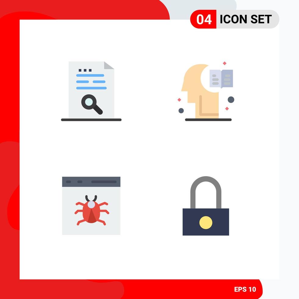 Mobile Interface Flat Icon Set of 4 Pictograms of content app file education bug Editable Vector Design Elements