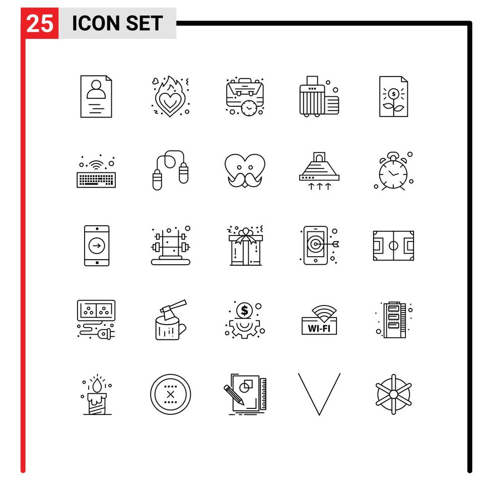 Set of 25 Modern UI Icons Symbols Signs for business luggage business case bag Editable Vector Design Elements