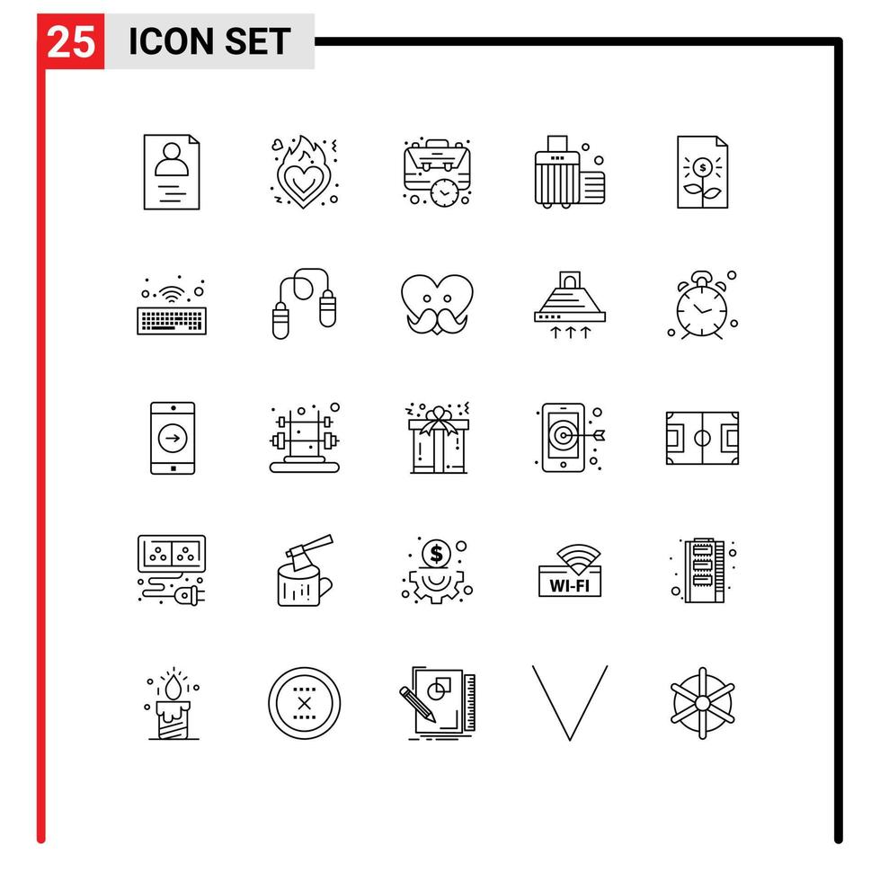 conjunto de 25 iconos de interfaz de usuario modernos signos de símbolos para equipaje de negocios bolsa de casos de negocios elementos de diseño de vectores editables