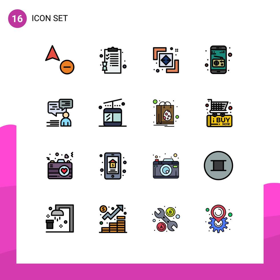 Flat Color Filled Line Pack of 16 Universal Symbols of user communication divide chat media Editable Creative Vector Design Elements