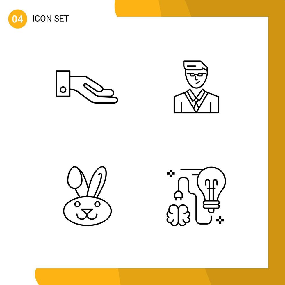 Pack of 4 creative Filledline Flat Colors of alms rabbit man student storming Editable Vector Design Elements