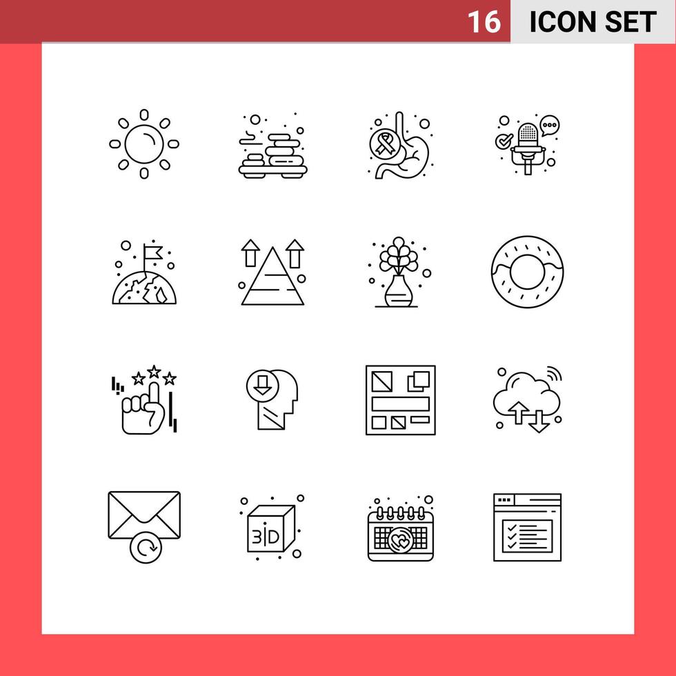 16 Universal Outlines Set for Web and Mobile Applications globe record cancer multimedia world Editable Vector Design Elements