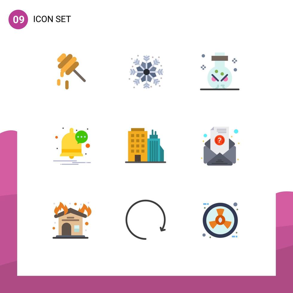 Group of 9 Flat Colors Signs and Symbols for email tower ritual office notification Editable Vector Design Elements