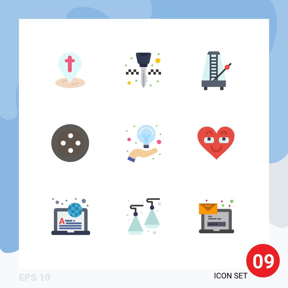 9 Universal Flat Colors Set for Web and Mobile Applications hand bulb audio stud sound Editable Vector Design Elements