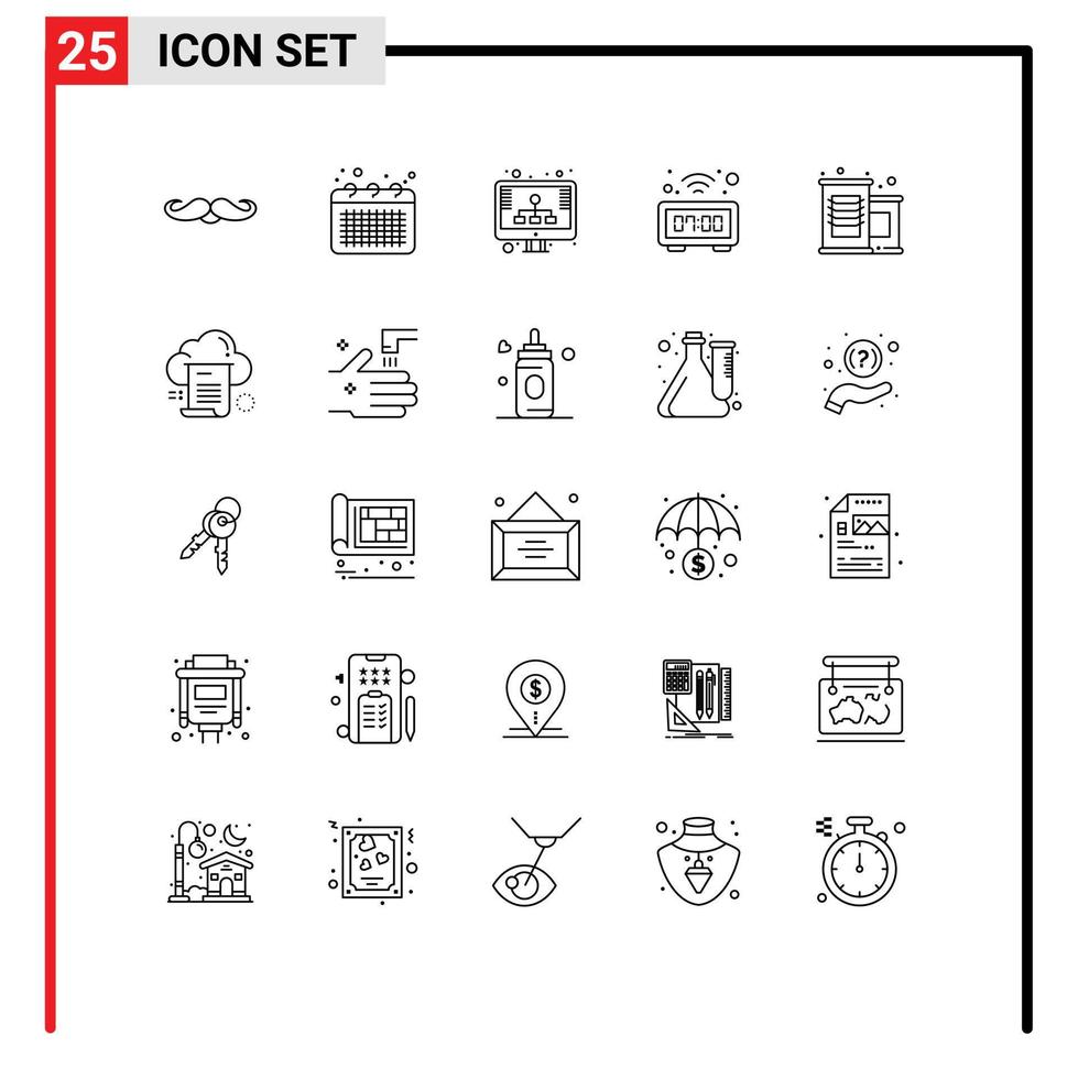 Pack of 25 creative Lines of watch digital note clock seo Editable Vector Design Elements