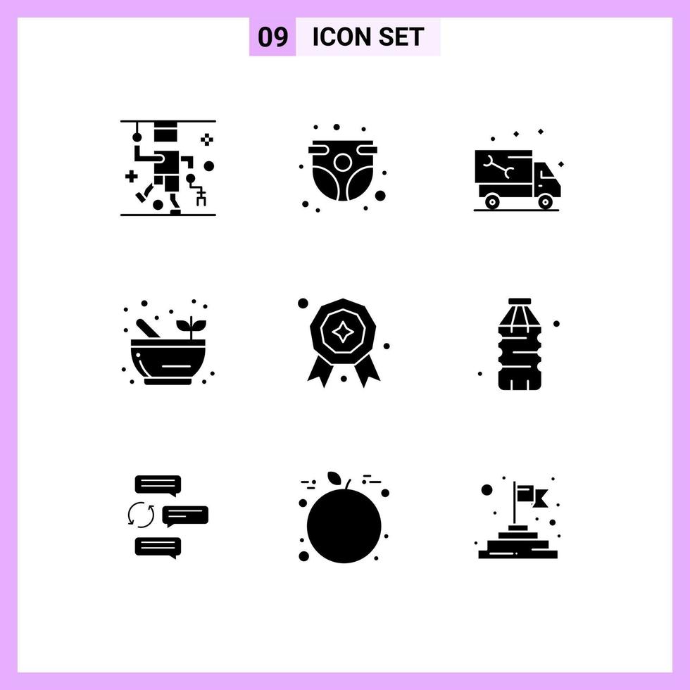 Universal Icon Symbols Group of 9 Modern Solid Glyphs of award science infant bowl plumbing Editable Vector Design Elements