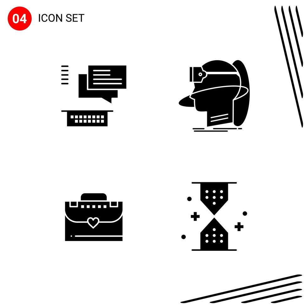 Collection of 4 Vector Icons in solid style Pixle Perfect Glyph Symbols for Web and Mobile Solid Icon Signs on White Background 4 Icons Creative Black Icon vector background