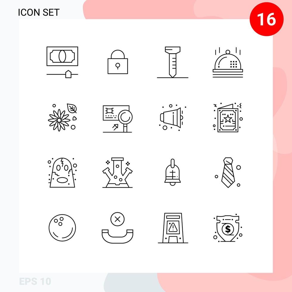 Pack of 16 Modern Outlines Signs and Symbols for Web Print Media such as card analysis celebration nature buttercup Editable Vector Design Elements