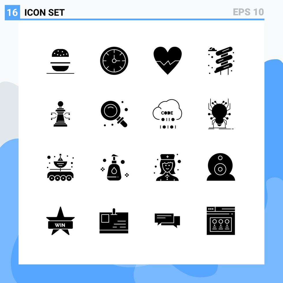 Editable Vector Line Pack of 16 Simple Solid Glyphs of strategy chess heart park slider Editable Vector Design Elements