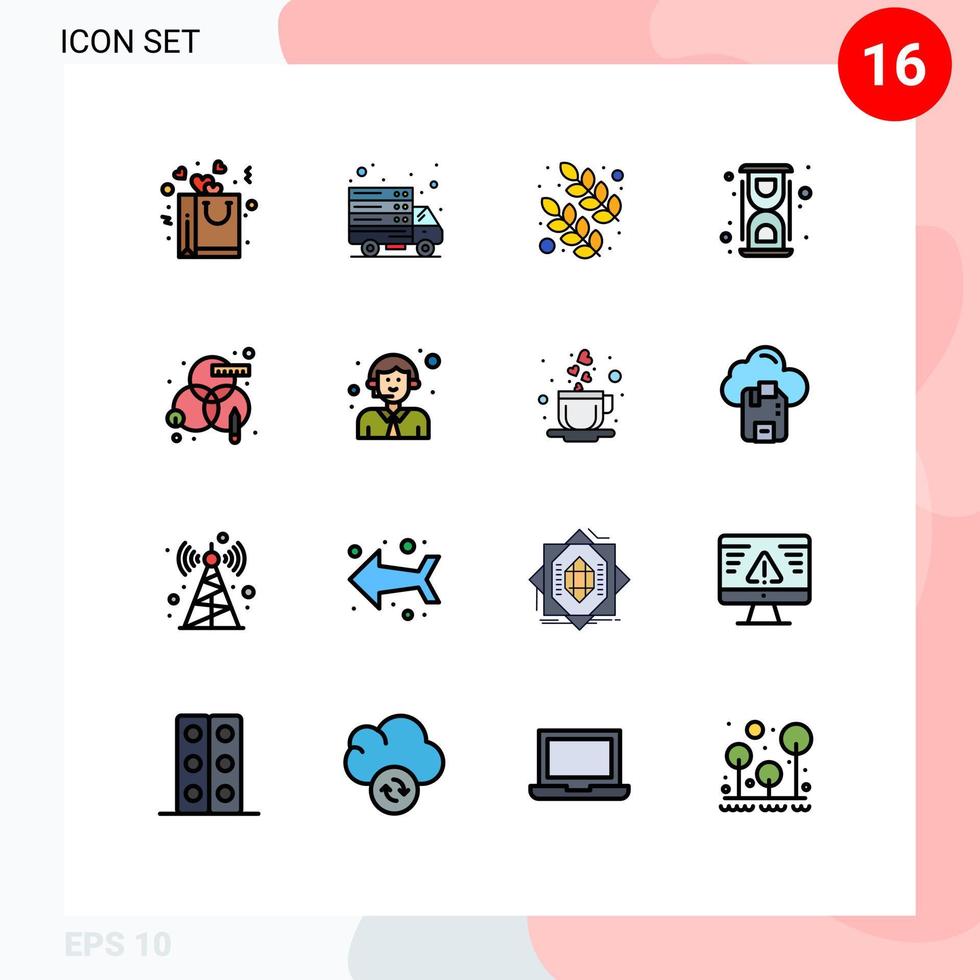16 Universal Flat Color Filled Lines Set for Web and Mobile Applications process process leaf convert lab Editable Creative Vector Design Elements
