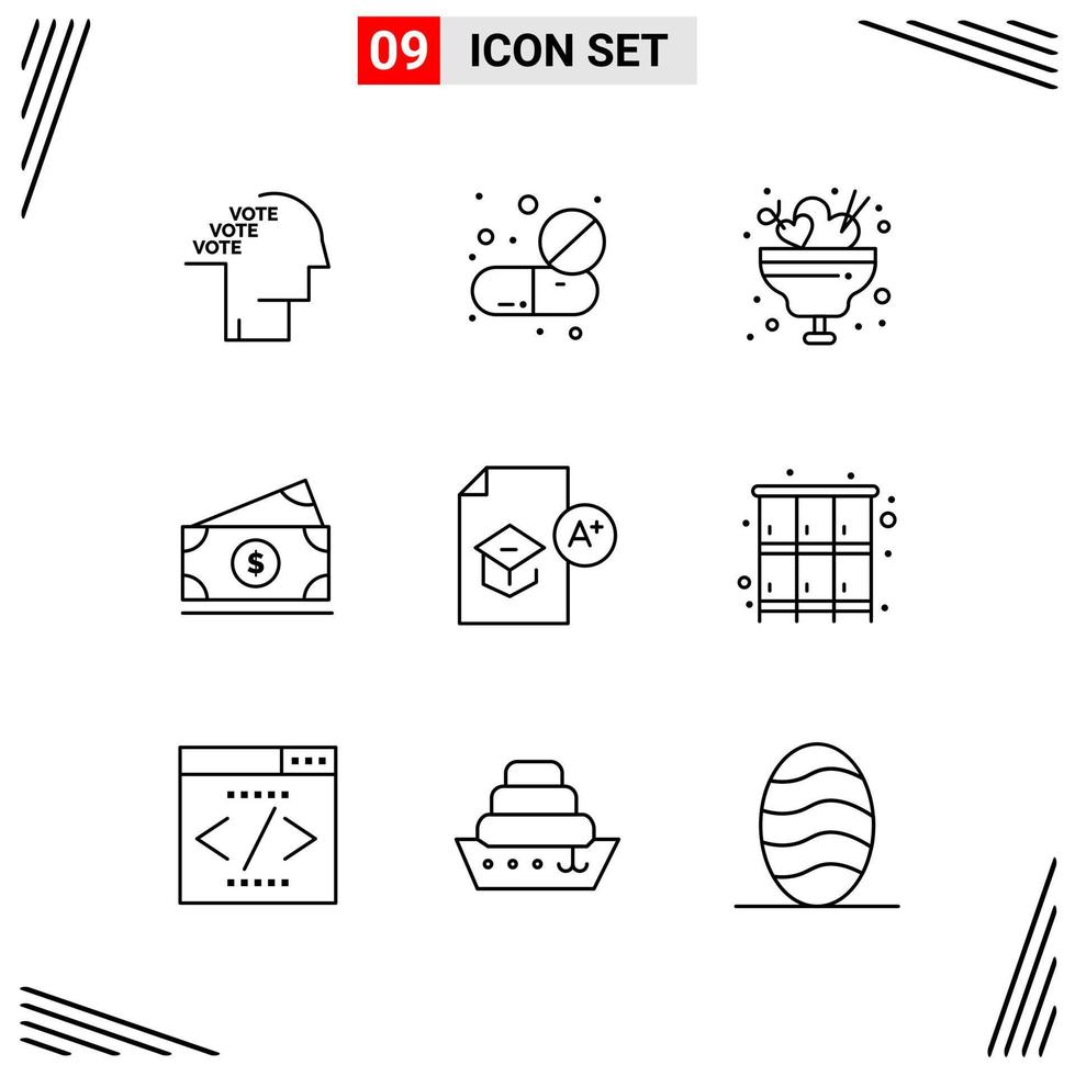 9 Icons Line Style Grid Based Creative Outline Symbols for Website Design Simple Line Icon Signs Isolated on White Background 9 Icon Set Creative Black Icon vector background