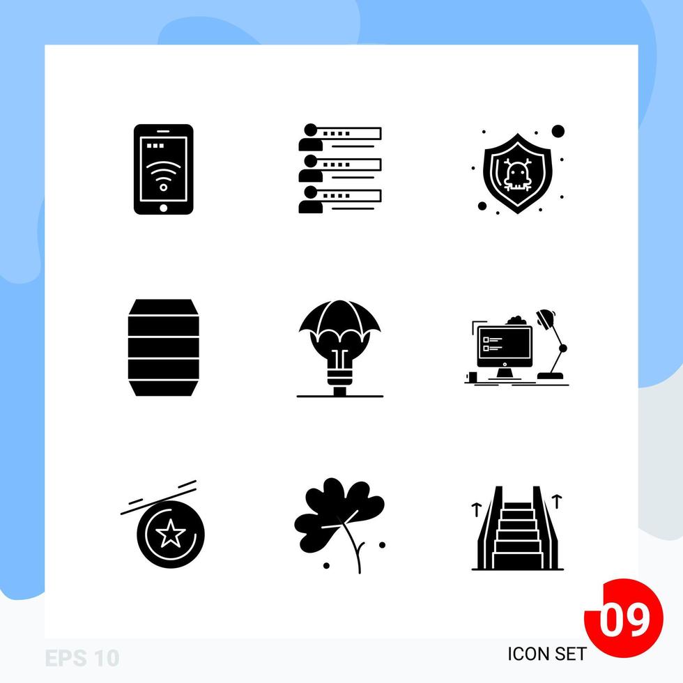 Modern Pack of 9 Icons Solid Glyph Symbols isolated on White Backgound for Website designing Creative Black Icon vector background