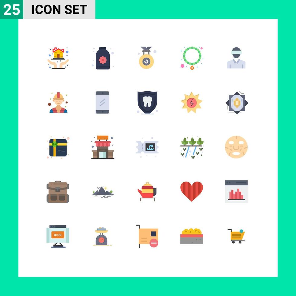 25 Flat Color concept for Websites Mobile and Apps reality glasses medal pearl jewelry Editable Vector Design Elements