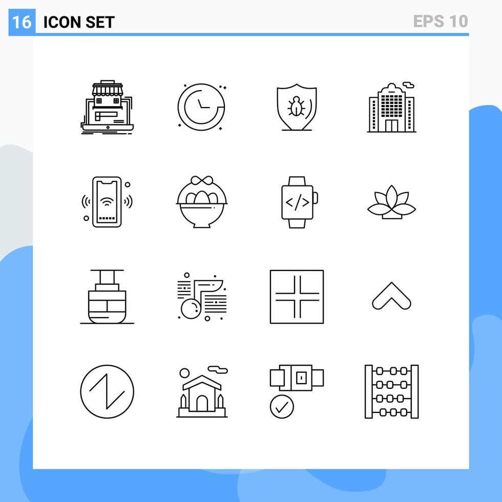 16 Creative Icons Modern Signs and Symbols of phone building navigation apartment protection Editable Vector Design Elements