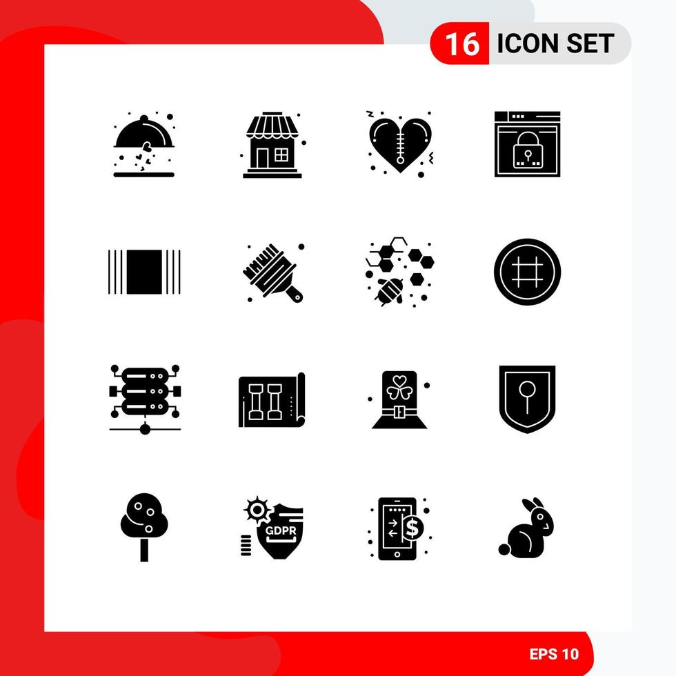 User Interface Pack of 16 Basic Solid Glyphs of thumbnails lock valentines passward web Editable Vector Design Elements