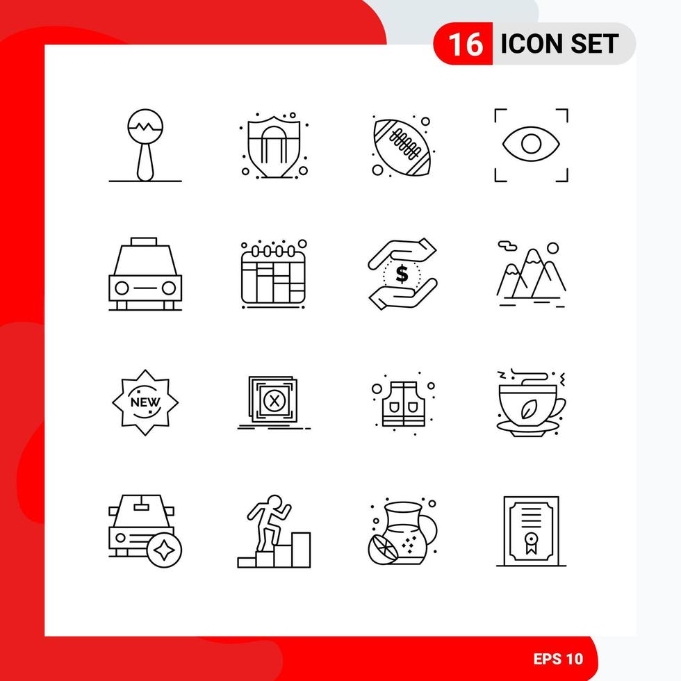 Mobile Interface Outline Set of 16 Pictograms of vehicles traffic football sedans view Editable Vector Design Elements