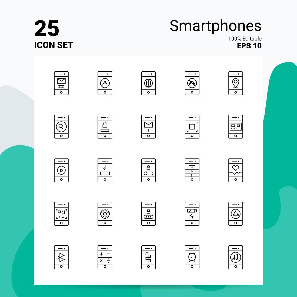 25 conjunto de iconos de teléfonos inteligentes 100 archivos eps 10 editables concepto de logotipo de empresa ideas diseño de icono de línea vector