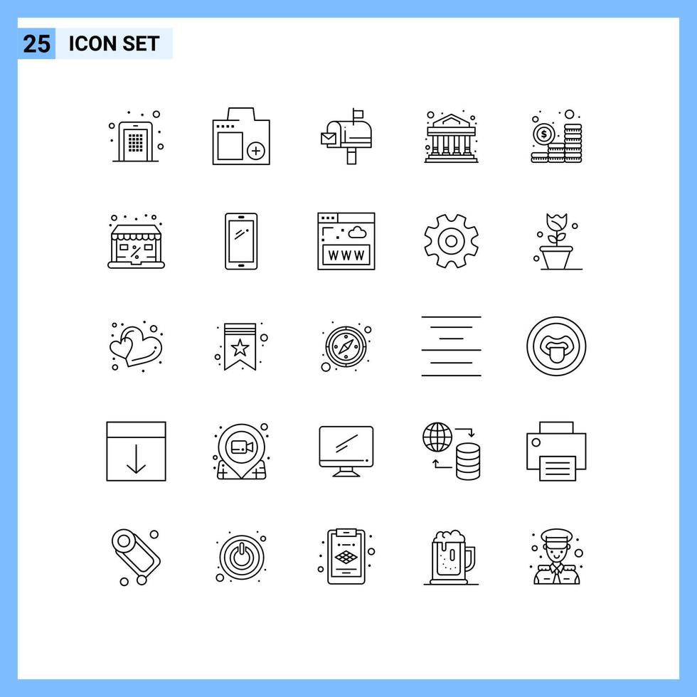 Modern Set of 25 Lines Pictograph of budget commercial photo bank message Editable Vector Design Elements