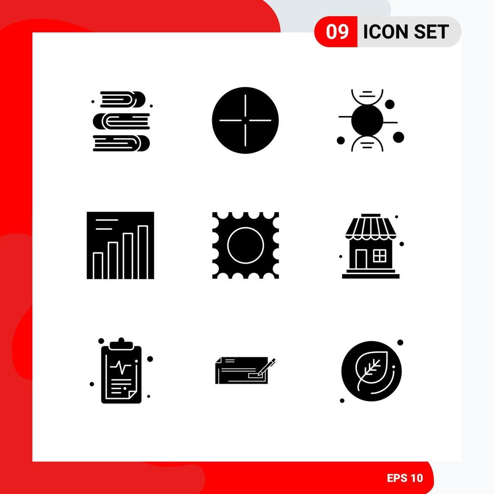 Set of 9 Commercial Solid Glyphs pack for sale shop bone lsd graph Editable Vector Design Elements