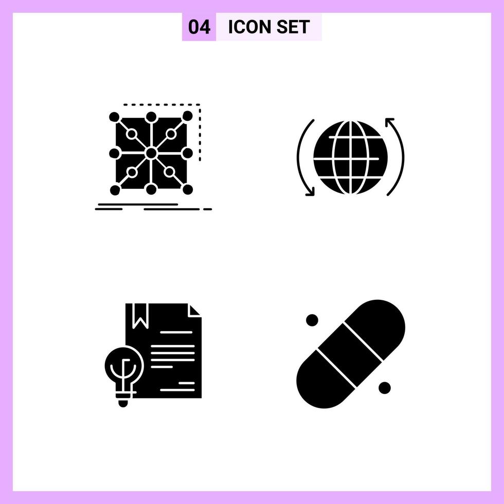 4 Icons in Solid Style Glyph Symbols on White Background Creative Vector Signs for Web mobile and Print Creative Black Icon vector background
