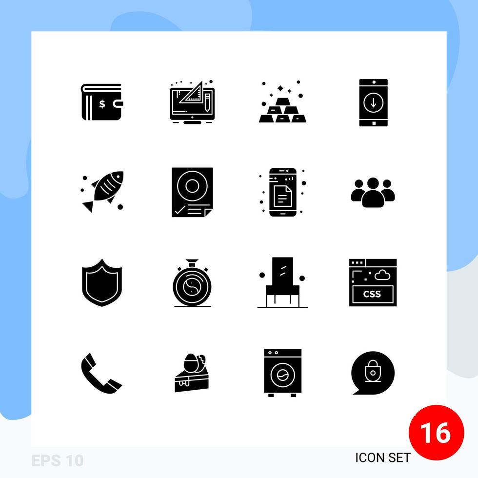 16 Creative Icons Modern Signs and Symbols of down mobile graphic application gold bar Editable Vector Design Elements