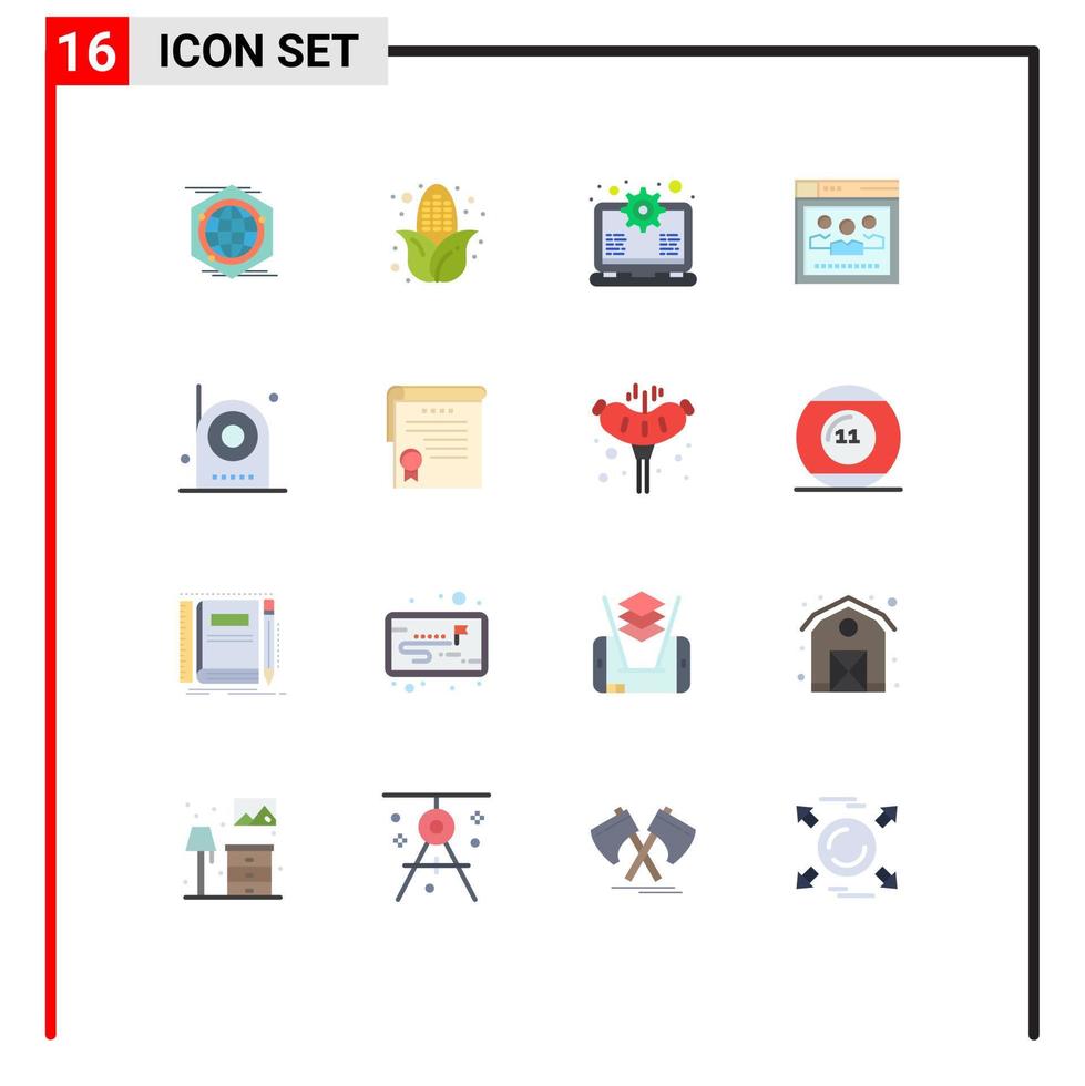 Set of 16 Vector Flat Colors on Grid for electric camera laptop education network Editable Pack of Creative Vector Design Elements