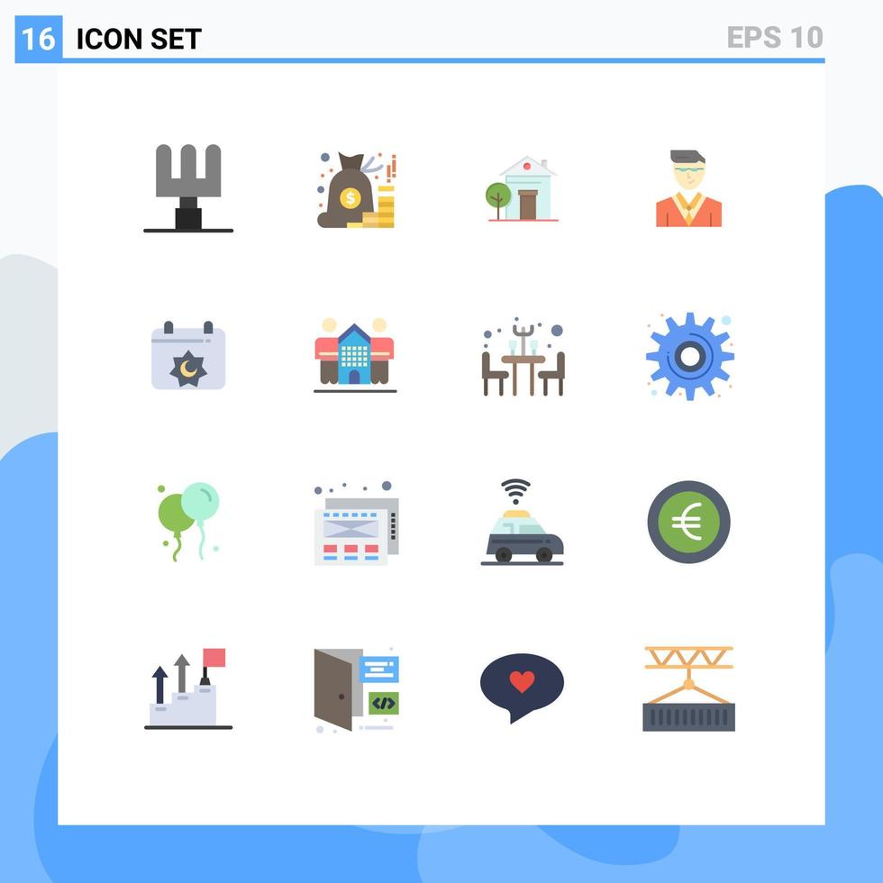 Mobile Interface Flat Color Set of 16 Pictograms of islamic calendar home student user Editable Pack of Creative Vector Design Elements