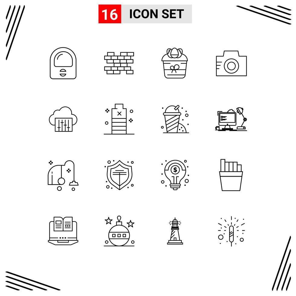 Set of 16 Vector Outlines on Grid for music cloud easter picture image Editable Vector Design Elements