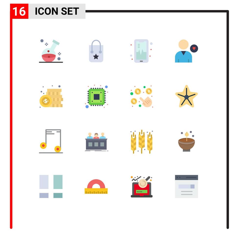 16 Flat Color concept for Websites Mobile and Apps coin like journey human favorite Editable Pack of Creative Vector Design Elements