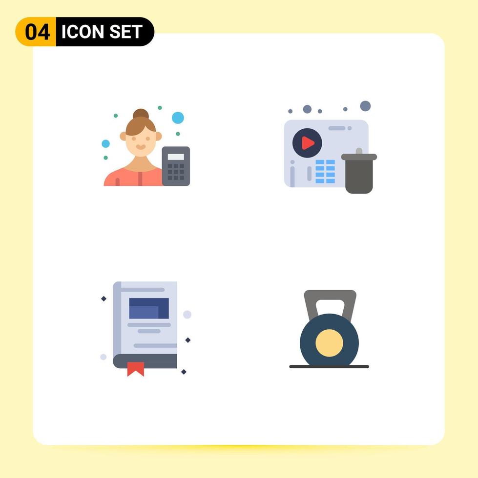 Universal Icon Symbols Group of 4 Modern Flat Icons of female education business analyst fail notepad Editable Vector Design Elements