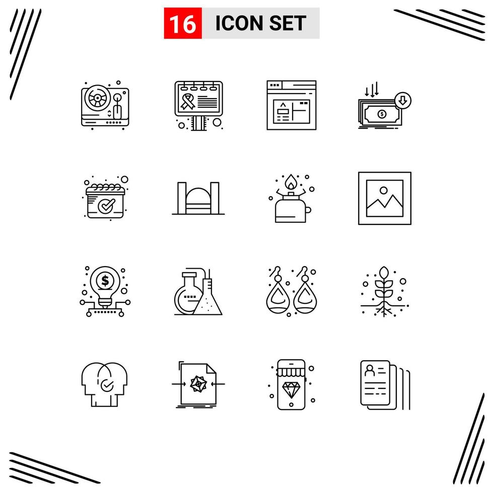 16 Outline concept for Websites Mobile and Apps money expense application cut business Editable Vector Design Elements