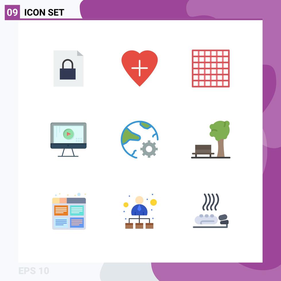 Set of 9 Modern UI Icons Symbols Signs for bench network computer internet connect Editable Vector Design Elements