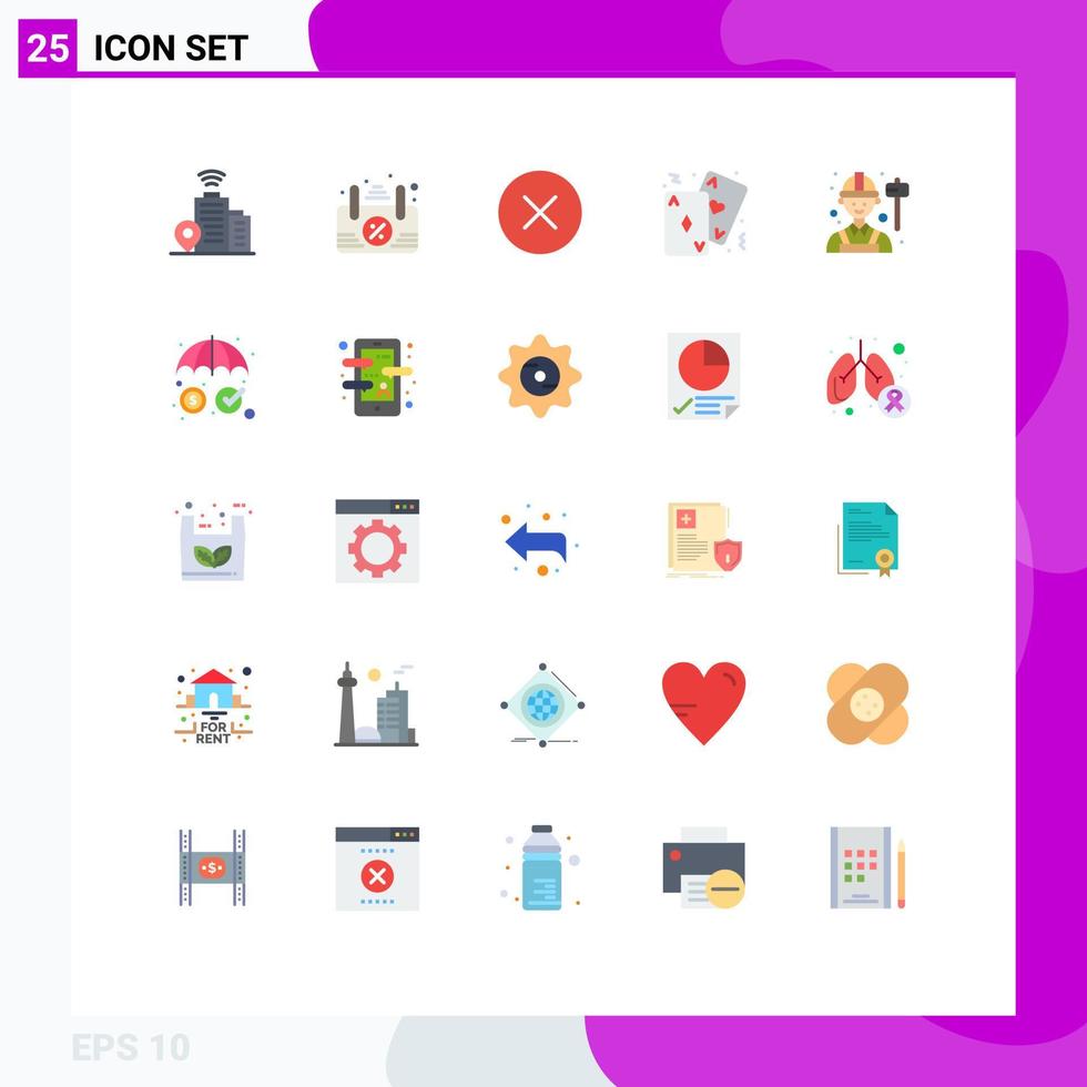 conjunto moderno de 25 colores planos y símbolos como elementos de diseño de vectores editables de póquer de tarjeta de jugador de medios de empleado de trabajador