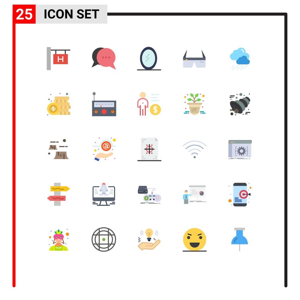 Pack of 25 Modern Flat Colors Signs and Symbols for Web Print Media such as coin weather mirror snow glasses Editable Vector Design Elements