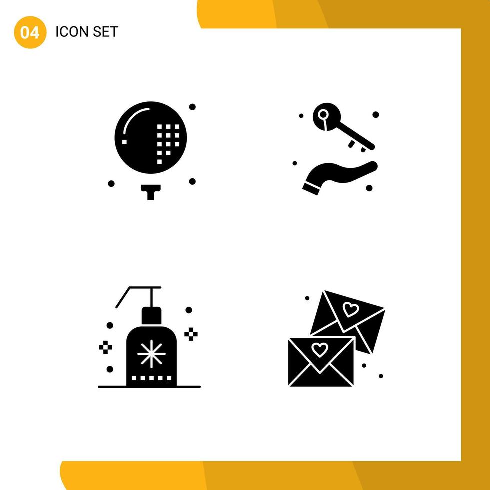 4 Thematic Vector Solid Glyphs and Editable Symbols of activities wealth game hand foam Editable Vector Design Elements