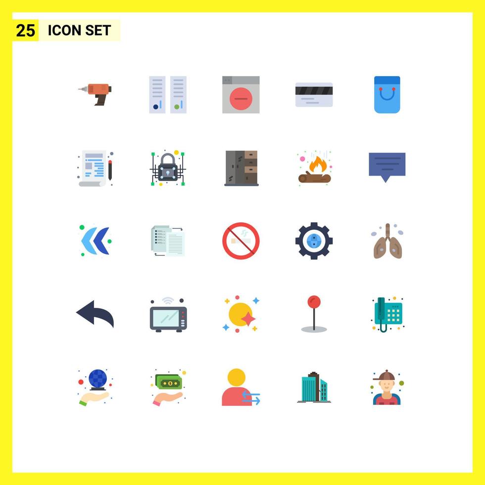 grupo de 25 colores planos modernos establecidos para transporte de bolsas billete escolar elementos de diseño vectorial menos editables vector