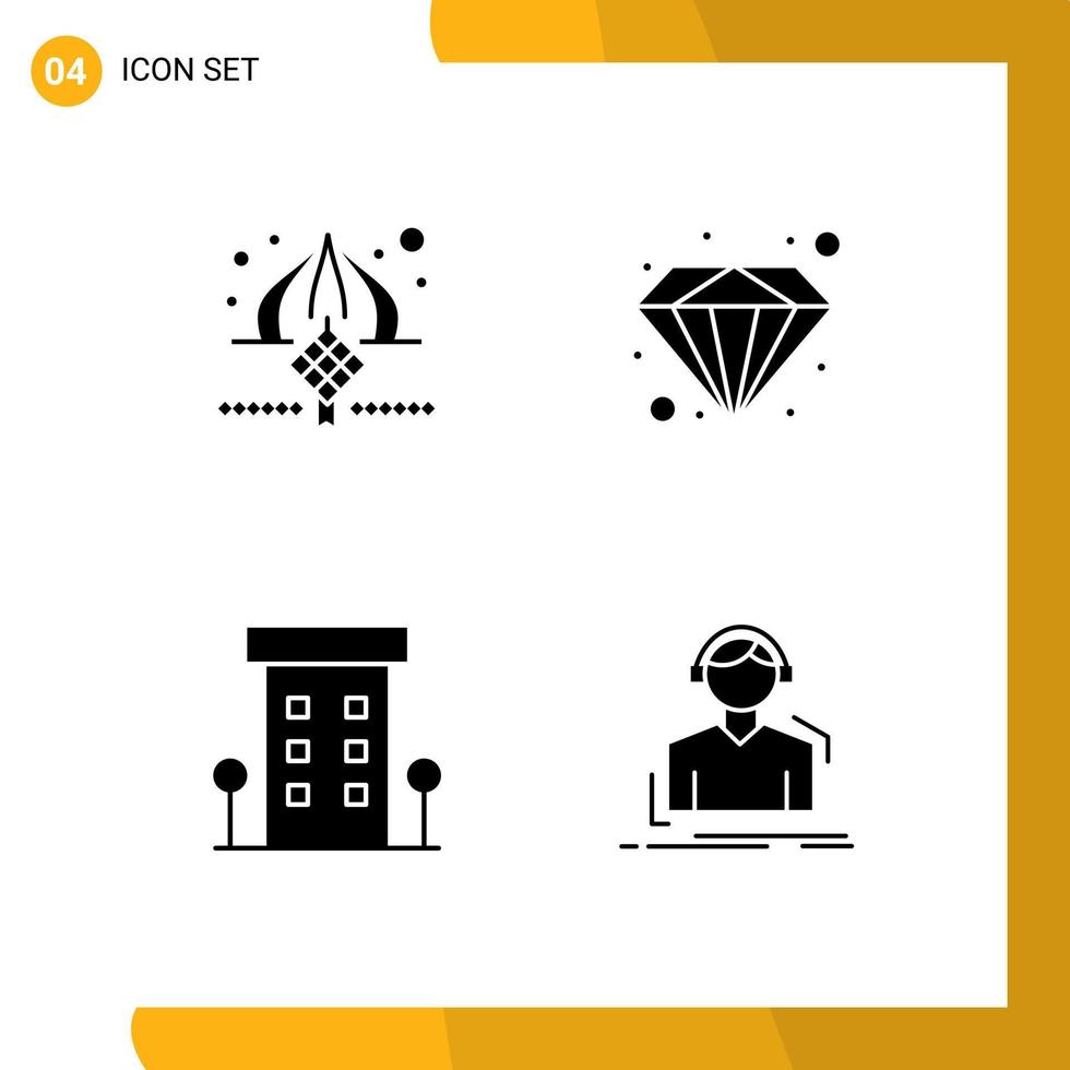 Group of 4 Solid Glyphs Signs and Symbols for masjid house ribbon premium shops Editable Vector Design Elements