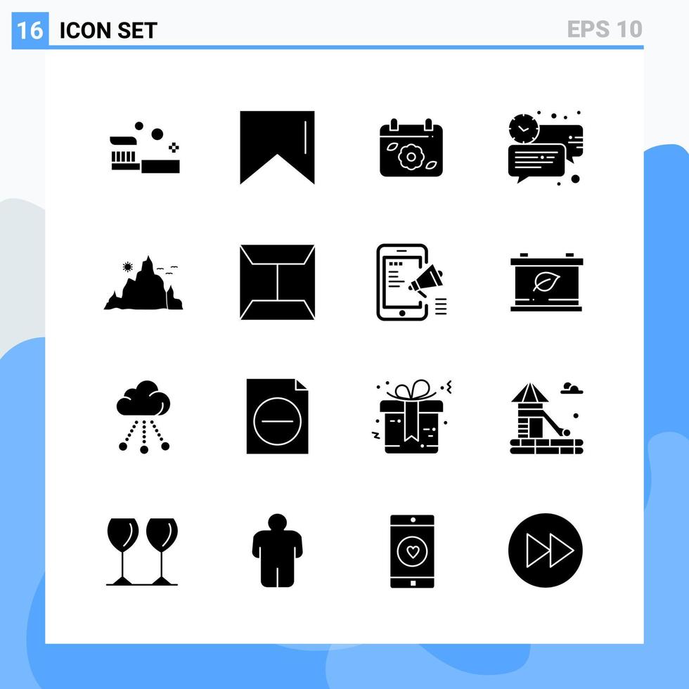 moderno 16 iconos de estilo sólido símbolos de glifo para uso general signo de icono sólido creativo aislado sobre fondo blanco paquete de 16 iconos fondo de vector de icono negro creativo