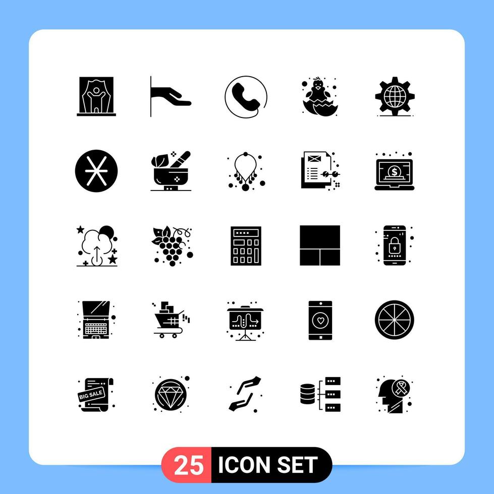 Modern Set of 25 Solid Glyphs Pictograph of server gear answer happy baby chicken Editable Vector Design Elements