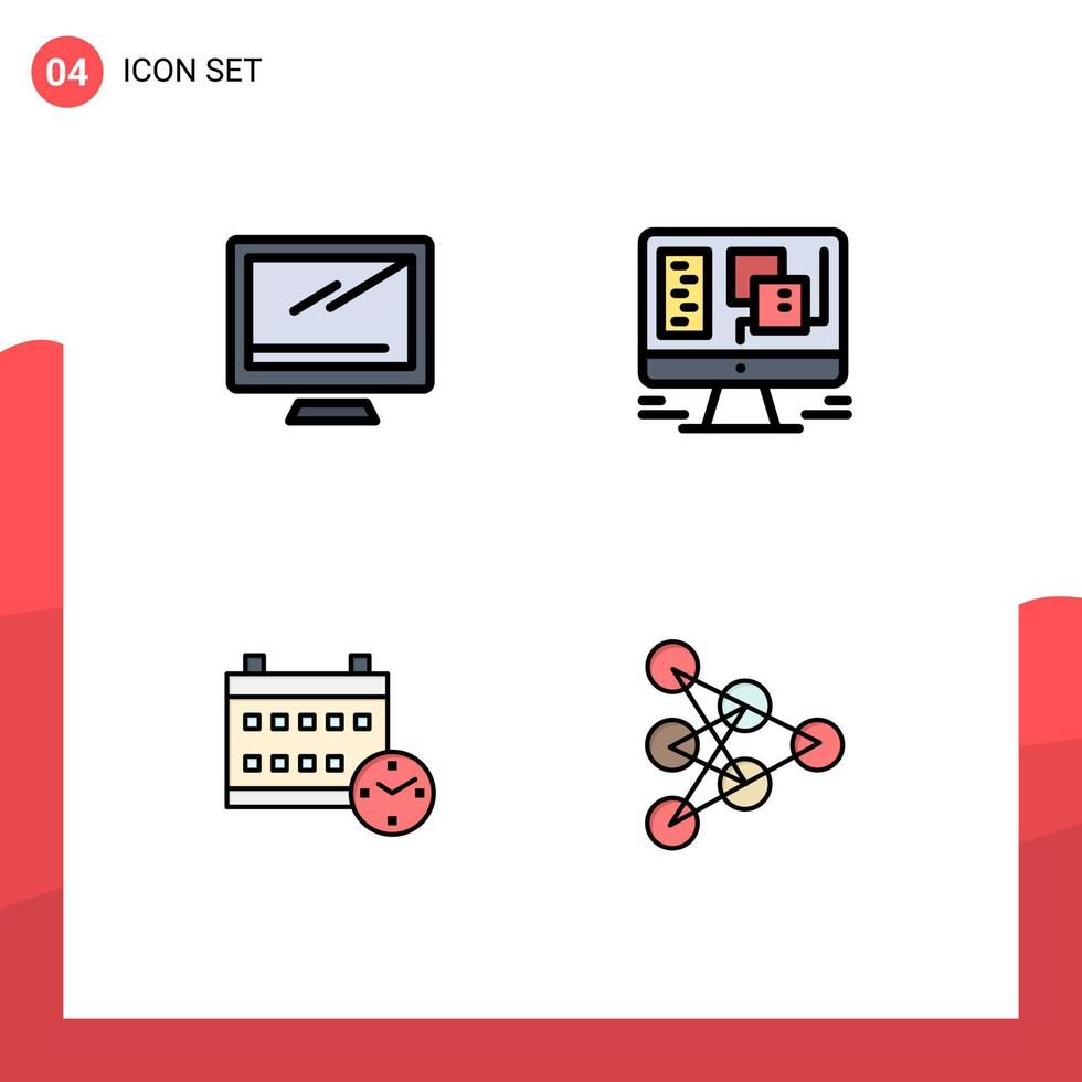 Group of 4 Filledline Flat Colors Signs and Symbols for computer calendar imac design date Editable Vector Design Elements