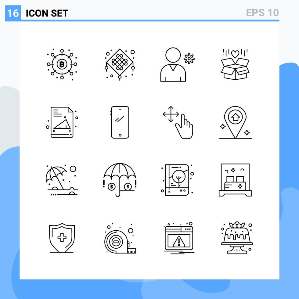 iconos de estilo moderno de 16 líneas delinean símbolos para uso general signo de icono de línea creativa aislado en fondo blanco paquete de 16 iconos fondo de vector de icono negro creativo