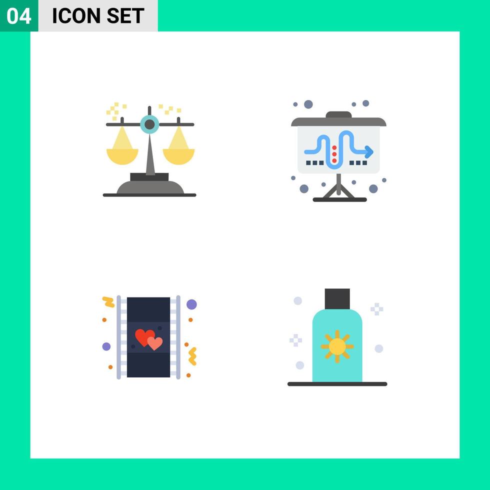 Modern Set of 4 Flat Icons Pictograph of choice film judgment market love Editable Vector Design Elements