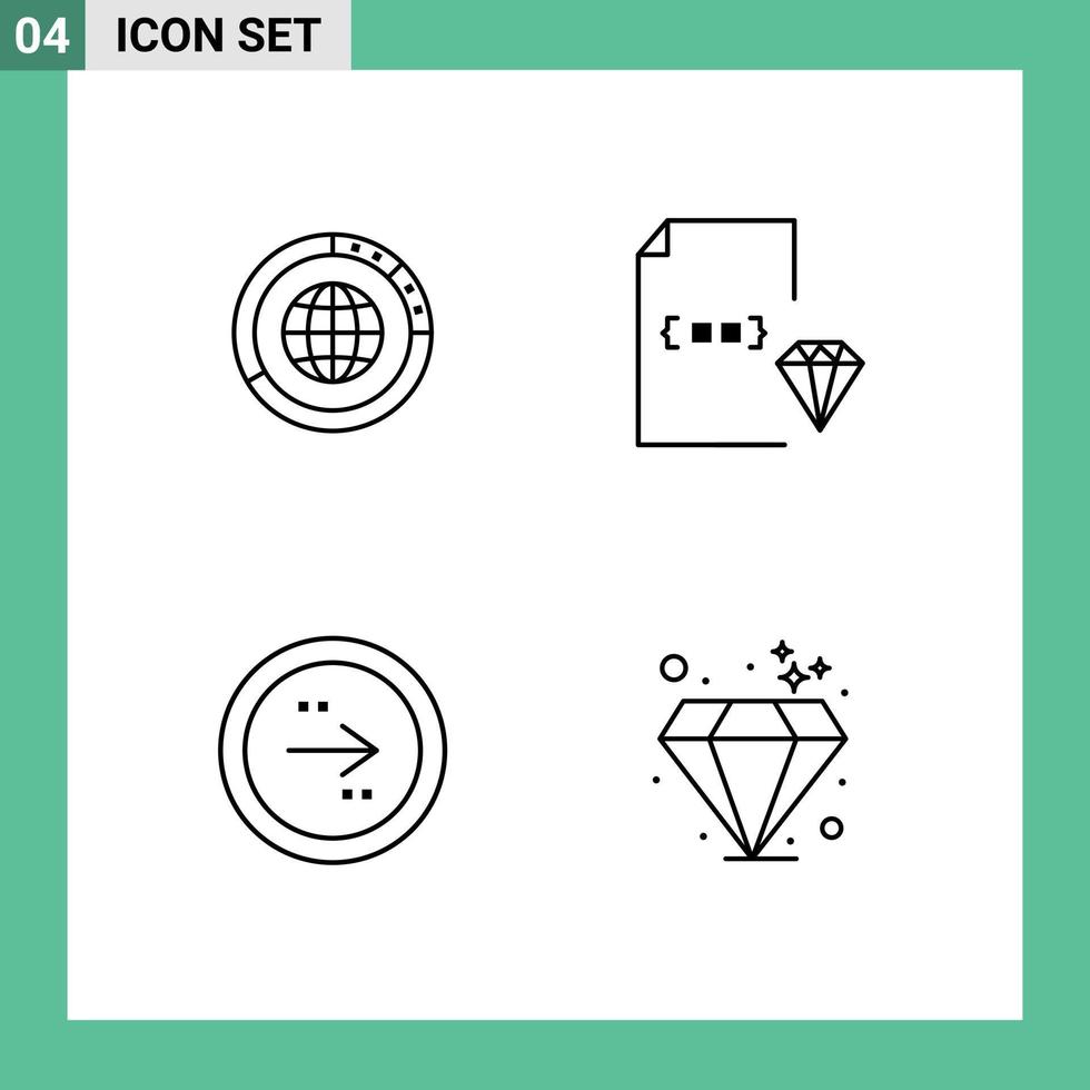 Universal Icon Symbols Group of 4 Modern Filledline Flat Colors of management development globe world file Editable Vector Design Elements