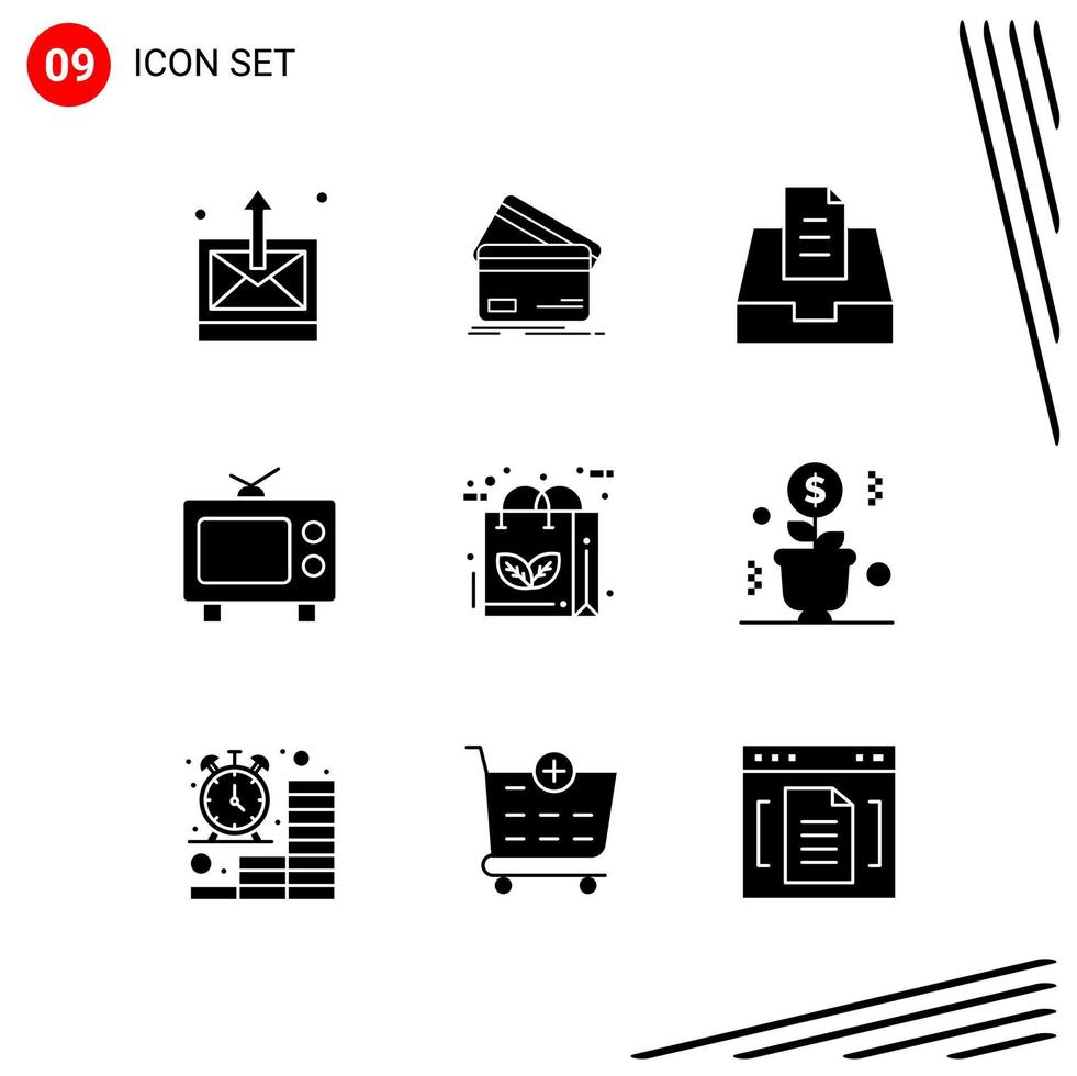 Collection of 9 Vector Icons in solid style Pixle Perfect Glyph Symbols for Web and Mobile Solid Icon Signs on White Background 9 Icons Creative Black Icon vector background